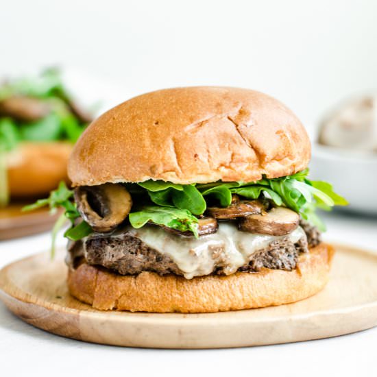 Mushroom Swiss Smash Burgers - Recipe photo by SweetCayenne