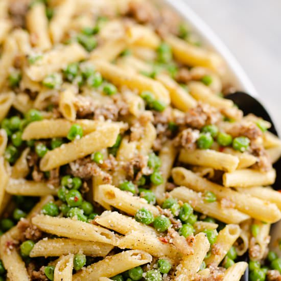 Brown Butter Sausage Penne - Recipe photo by The Creative Bite