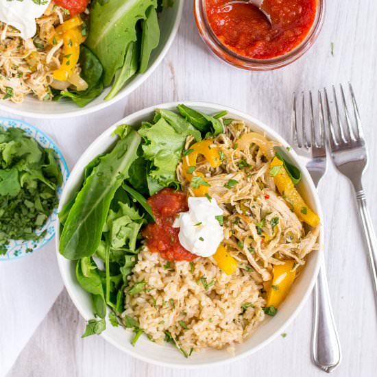 Salsa Verde Chicken Burrito Bowls - Recipe photo by heartandstove