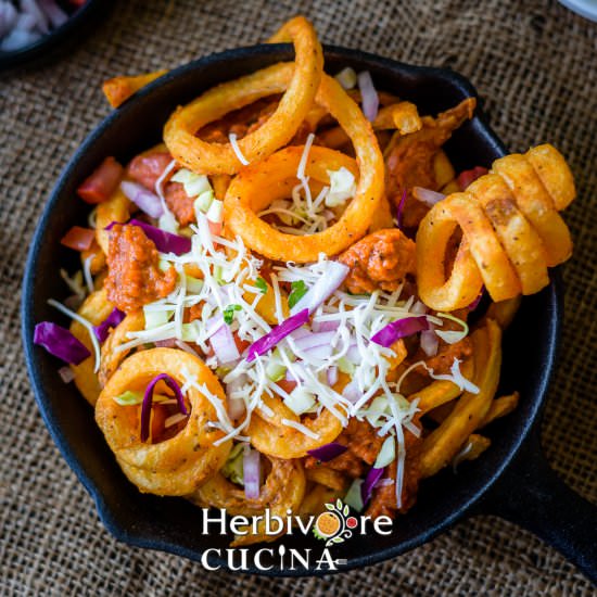 Loaded Curly Fries Nachos - Recipe photo by Herbivore Cucina