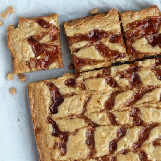 PB&J Blondies - Recipe photo by waystomyheart