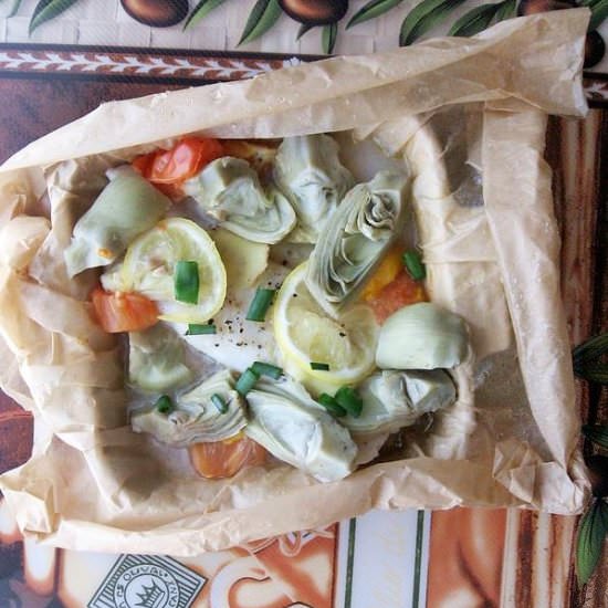 Parchment-Cooked Fish w/i Artichoke - Recipe photo by escapetofood