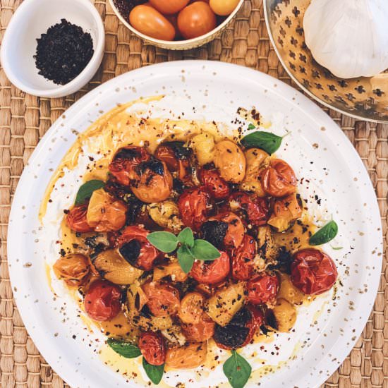 Charred Cherry Tomatoes with Labneh - Recipe photo by eleganteconomist