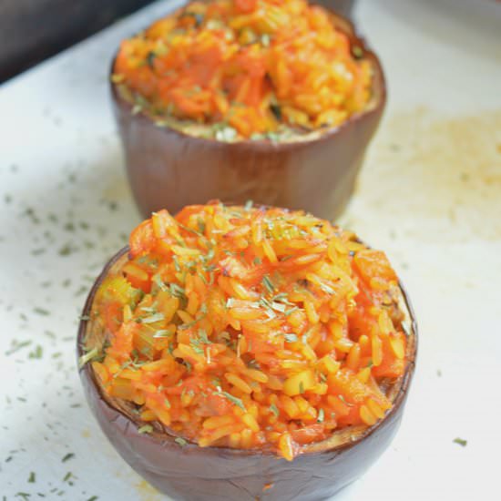 Eggplants with Turmeric Rice - Recipe photo by Mummys FastandEasy