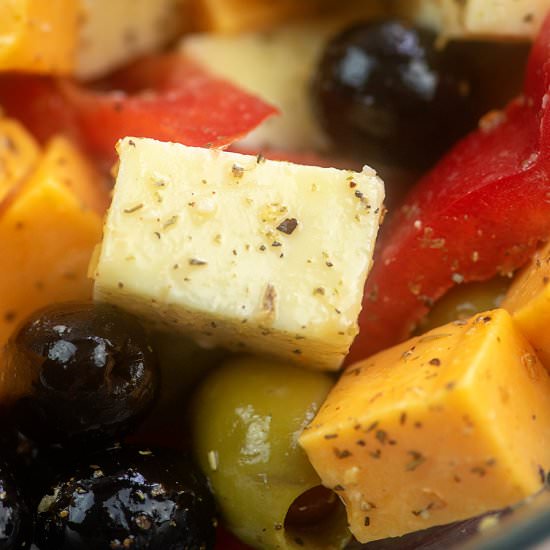 MARINATED CHEESE AND OLIVES - Recipe photo by ThatLowCarbLife