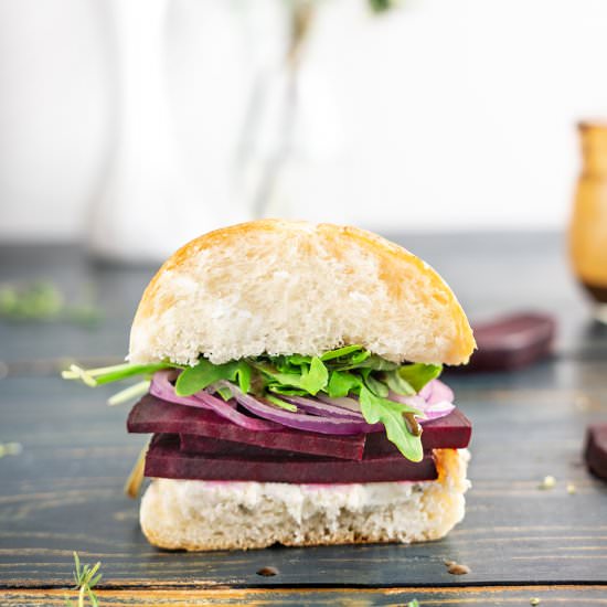 Beet & Honey Goat Cheese Sandwich - Recipe photo by jodiloves