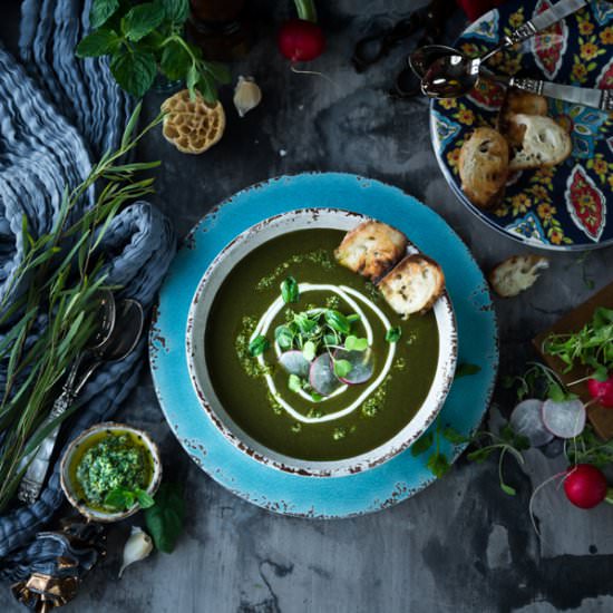 Spinach Shorba with Mint Pesto - Recipe photo by deluscious bites