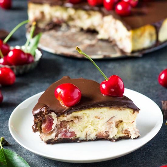 Cherry Vanilla Chocolate Cheesecake - Recipe photo by Blondie-ish at kitchen