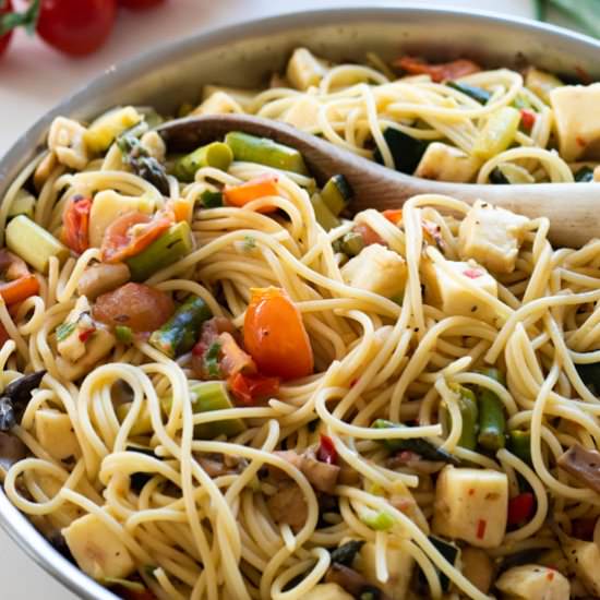 Pasta Primavera with Halloumi - Recipe photo by alwaysusebutter