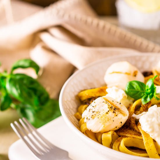 Burrata-Grilled Scallop Pasta - Recipe photo by Burrata and Bubbles