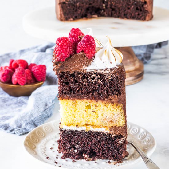 Chocolate Raspberry Layer Cake - Recipe photo by piesandtacos