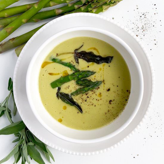 Asparagus Soup with Crispy Sage - Recipe photo by Allkitchencolours