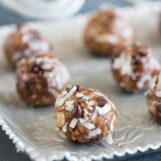 Almond Joy Energy Bites Low FODMAP - Recipe photo by FODMAP Everyday