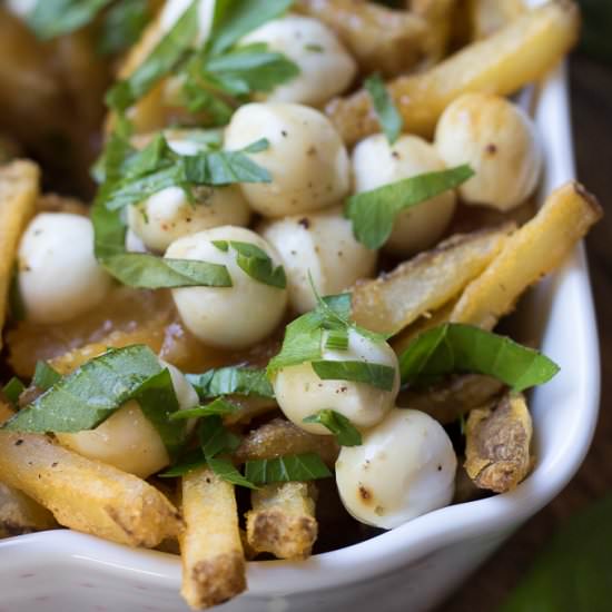 Easy Basil Mozzarella Poutine - Recipe photo by LifesLittleSweets