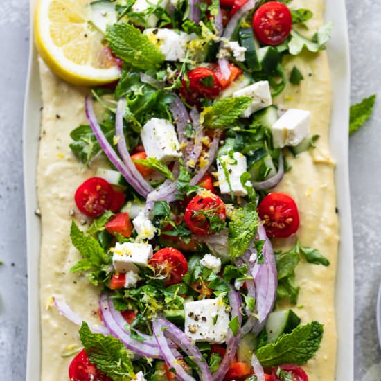 Greek Salad Hummus Board - Recipe photo by Spices in my DNA