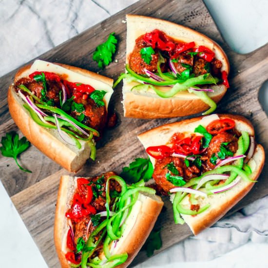 Loaded Summer Meatball Sub - Recipe photo by killingthyme