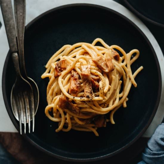 Vegan Carbonara Spaghetti - Recipe photo by gastroplant