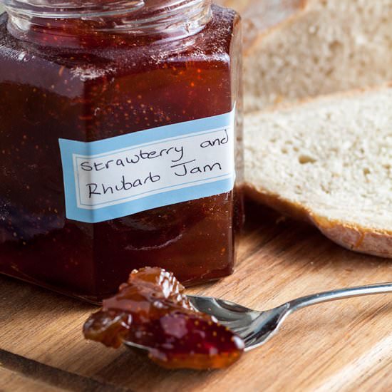 Strawberry and rhubarb jam - Recipe photo by Recipe Crumbs