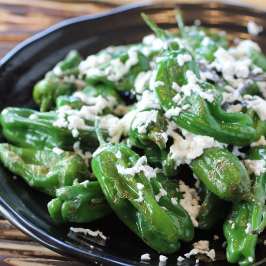 Shishitos with goat cheese and sage - Recipe photo by Food Gal