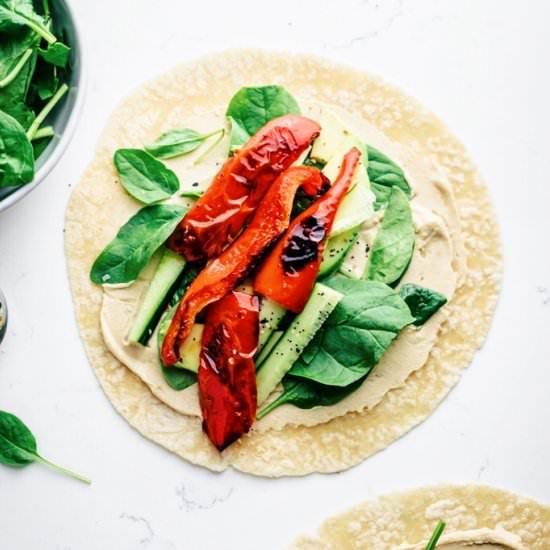 Roasted Pepper Hummus Veggie Wrap - Recipe photo by asimplepalate