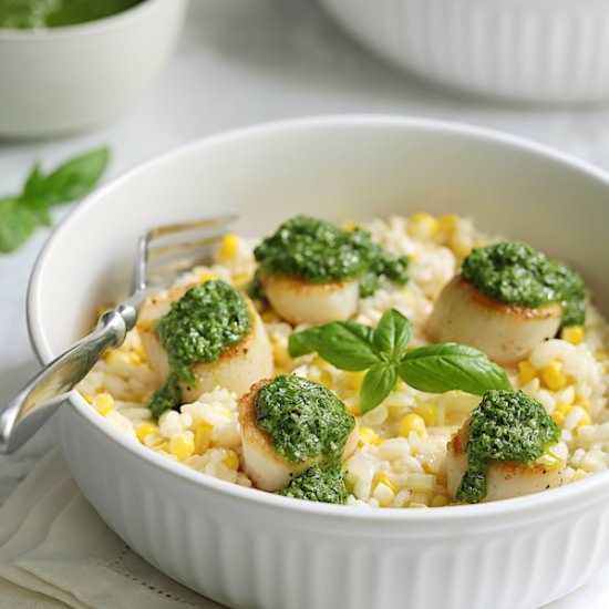 Sweet Corn Risotto Seared Scallops - Recipe photo by fromachefskitchen
