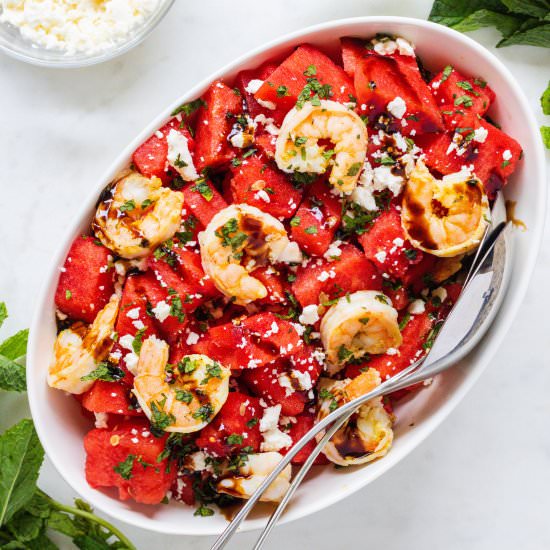 Watermelon Feta Salad with Shrimp - Recipe photo by Mealswithmaggie