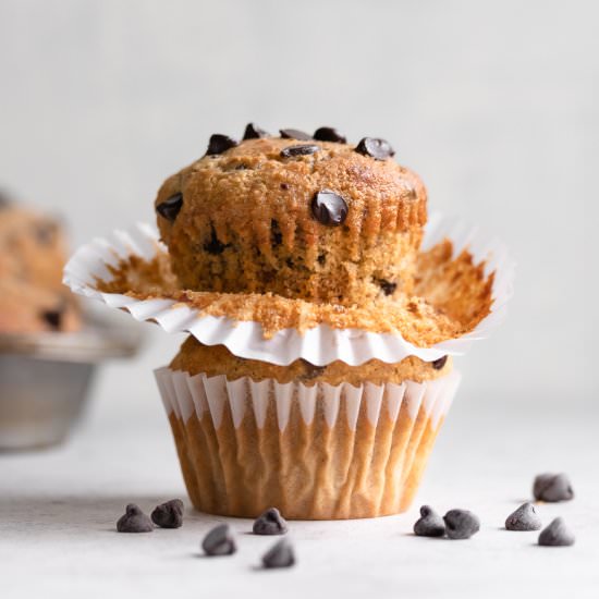 Keto PB Banana Choco-Chip Muffins - Recipe photo by Inspector Gorgeous