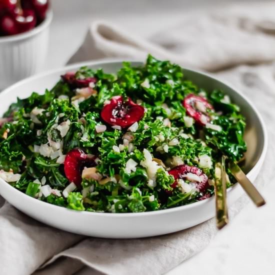 Kale Salad with Herbs and Cherries - Recipe photo by paleoinpdx