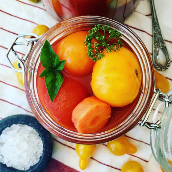 Whole Marinated Tomatoes - Recipe photo by PetersFoodAdventures