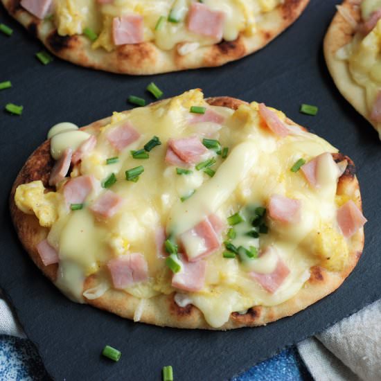 Eggs Benedict Mini Naan Pizzas - Recipe photo by fleurdelectable
