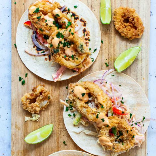 Crispy Calamari Tacos - Recipe photo by MySugarFreeKitchen