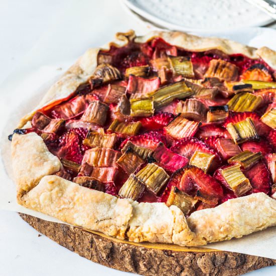 Vegan Strawberry Rhubarb Galette - Recipe photo by piesandtacos
