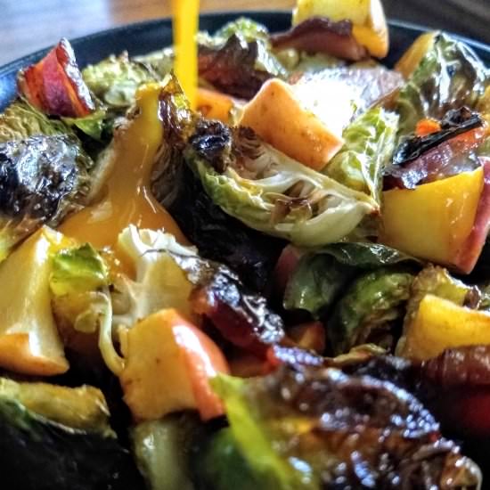 Salted Maple Bacon Brussels Sprouts - Recipe photo by scratchtobasics