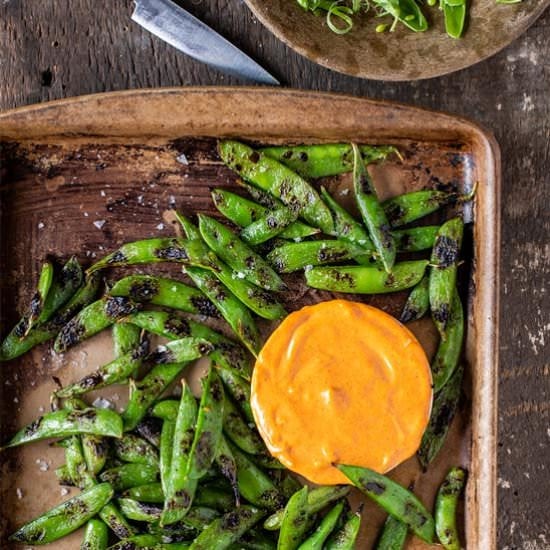Grilled Snap Peas & Paprika Aioli - Recipe photo by crazyinspiredlife