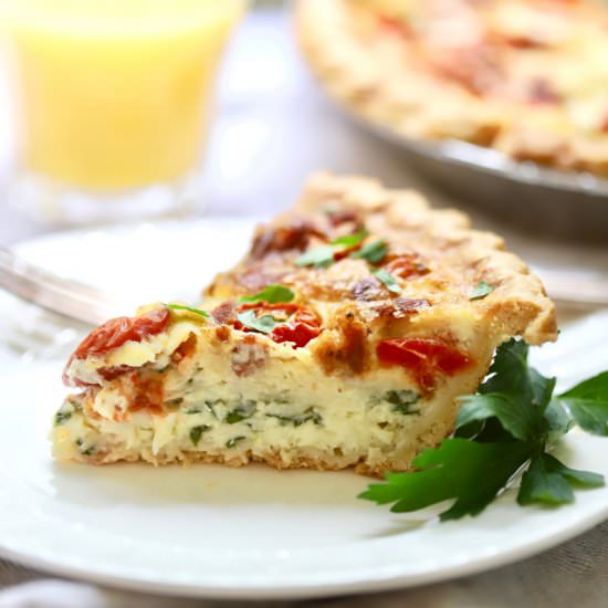 Spinach Bacon Quiche with Tomatoes - Recipe photo by Grits and Pinecones