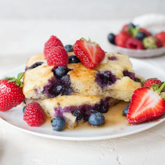 Lemon Blueberry Sheet Pan Pancakes - Recipe photo by everyday-delicious.com
