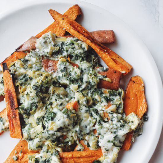 Spinach & Artichoke Cheese Fries - Recipe photo by HungryBlonde
