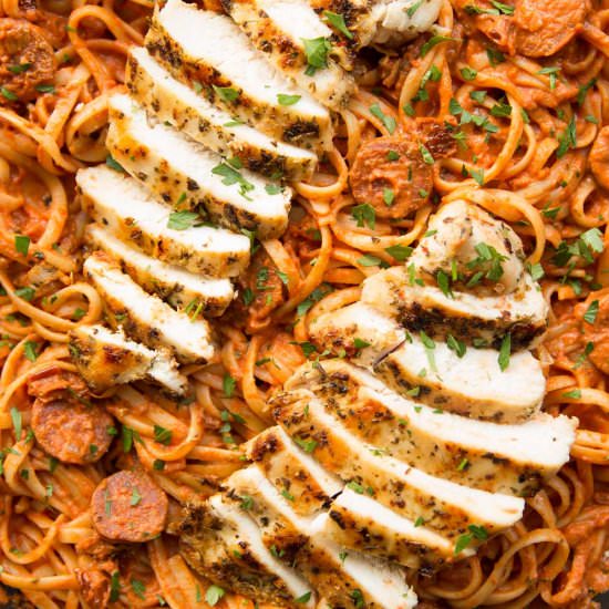 Chicken and Chorizo Pasta - Recipe photo by dontgobaconmyheart
