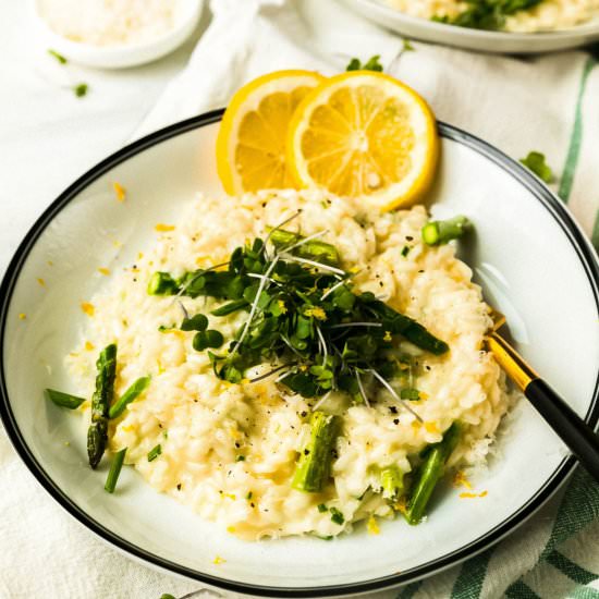 Lemon & Chive Risotto w/ Asparagus - Recipe photo by Never Not Hungry