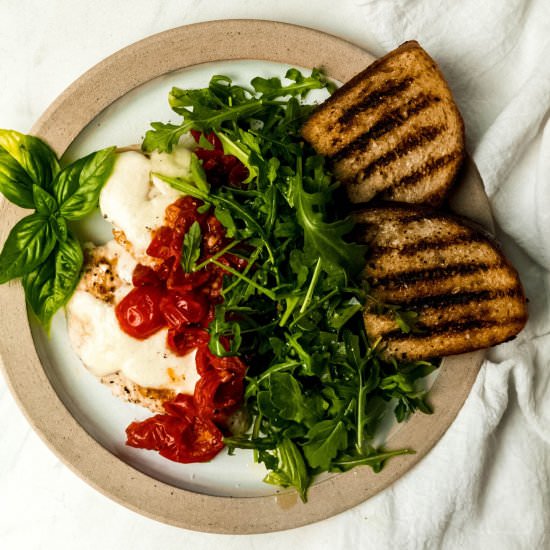Chicken Paillards w Mozzarella - Recipe photo by Never Not Hungry