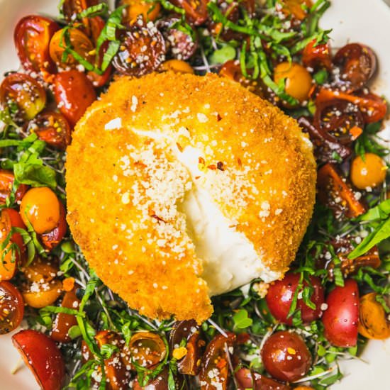 Fried Burrata w Tomatoes - Recipe photo by Never Not Hungry