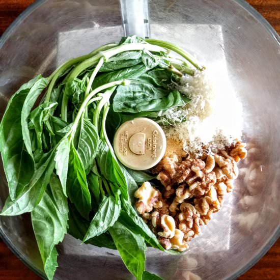 Basil Walnut Pesto - Recipe photo by scratchtobasics