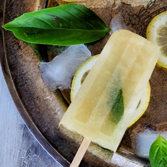 Boozy Basil Lemonade Popsicles - Recipe photo by Everyday Gourmet with Blakely