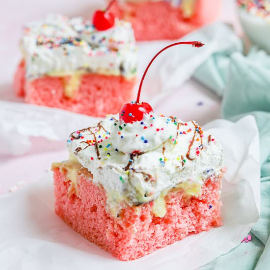 Banana Split Poke Cake - Recipe photo by SprinklesandSeaSalt