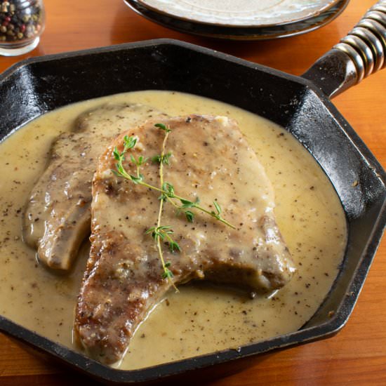 Pork Chops with Peppercorn Sauce - Recipe photo by For the Love of Cooking