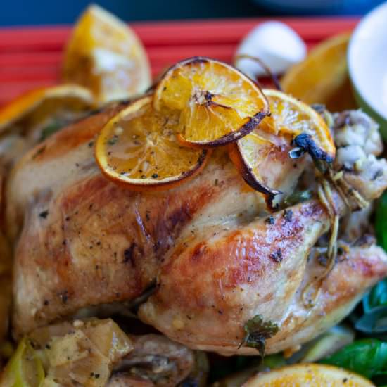 Orange, garlic, and honey chicken. - Recipe photo by annekedeclerk