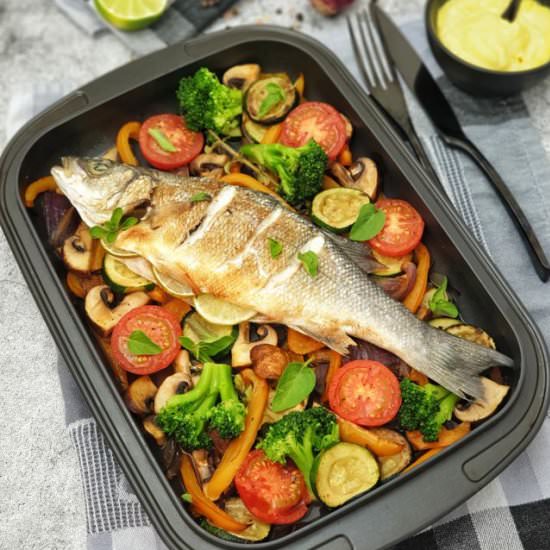 Wolfsbarsch auf buntem Gemüse - Recipe photo by lydiasfoodblog