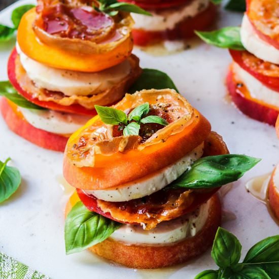 peachy caprese pancetta stacks - Recipe photo by Give it Some Thyme