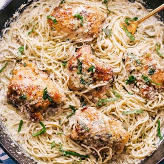 Creamy Pesto Chicken Skillet - Recipe photo by Princess Pinky Girl
