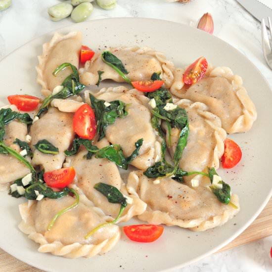Dumplings with broad bean - Recipe photo by rabarbarowo